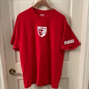 Gildan Red 'Sheep Dog' Short Sleeve Tee with White Shield Graphic